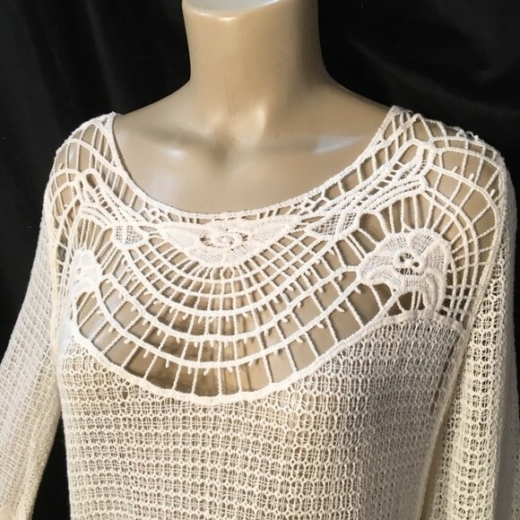 Anthropologie Oddy Ivory Crochet Long Sleeve Top M/L NEW - Picture 4 of 8